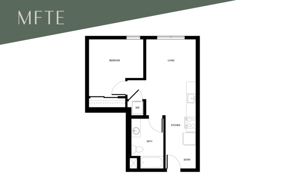 1x1 C1 - MFTE 70% - 1 bedroom floor plan layout with 1 bathroom and 694 square feet