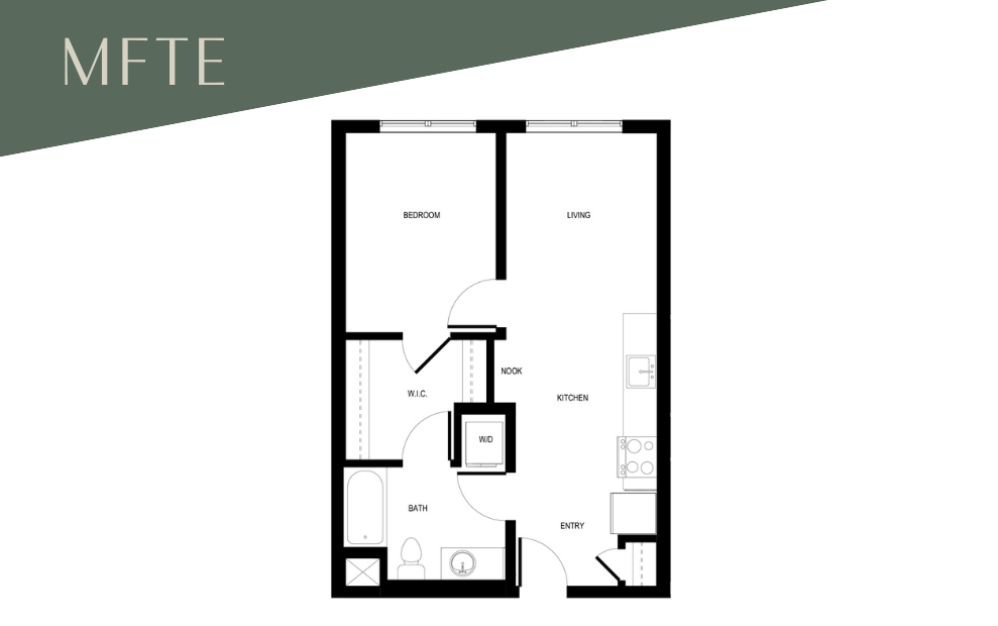 1x1 C2 - MFTE 70% - 1 bedroom floor plan layout with 1 bathroom and 577 square feet