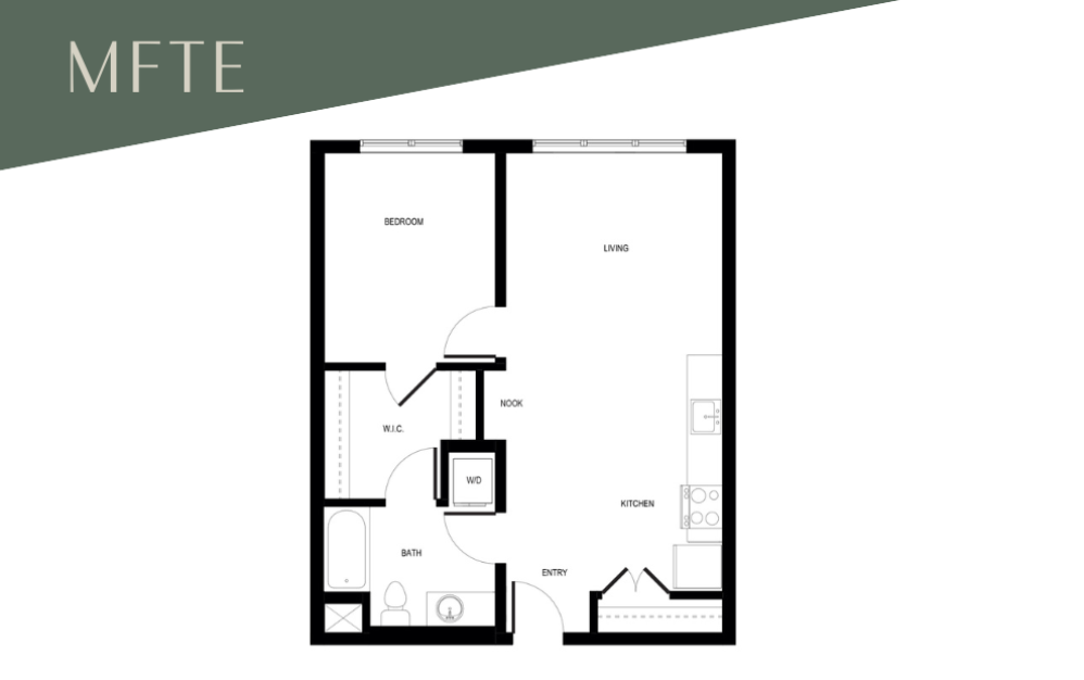 1x1 C7 - MFTE 70% - 1 bedroom floor plan layout with 1 bathroom and 574 - 694 square feet