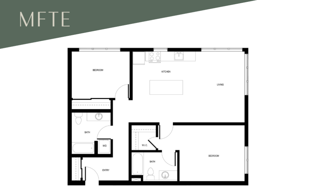 2x2 E1 - MFTE 80% - 2 bedroom floor plan layout with 2 bathrooms and 1109 square feet