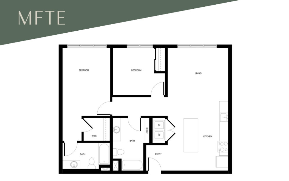 2x2 E2 - MFTE 80% - 2 bedroom floor plan layout with 2 bathrooms and 1112 square feet