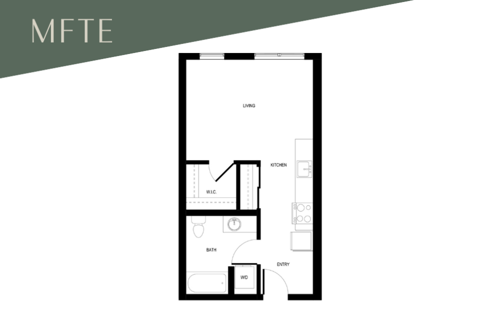 Studio A2 - MFTE 70% - Studio floor plan layout with 1 bathroom and 463 square feet